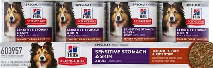 Sensitive Stomach & Skin, Adult 1-6, Stomach & Skin Sensitivity Support, Wet Dog Food, Turkey & Rice Stew, 12.5 Oz Can, Case of 12