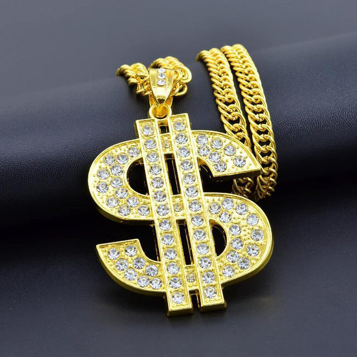 Gold Chain Dog Collar Adjustable Cuban Link Dog Necklace with Crystal Dollar Sign Pendant Cute Fashion Pet Jewelry Chain Puppy Cat Costume Outfits Accessories with Extender Chain