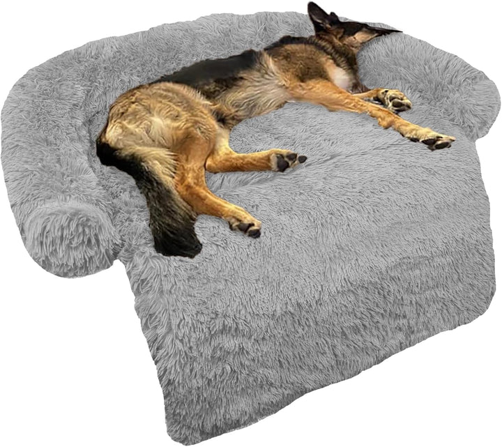 Calming Dog Bed Fluffy Plush Dog Mat for Furniture Protector with Removable Washable Cover for Large Medium Small Dogs and Cats (Large, Light Grey)