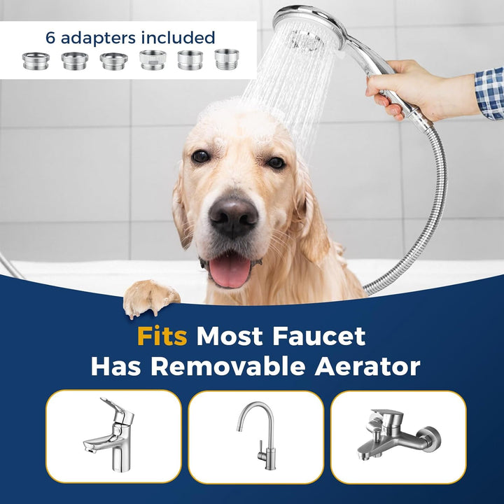 Shower Head Sink-Faucet Bathtub-Bathroom-Garden - Hose Sprayer Attachment(5 Adapters) for Hair Washing & Pet Dog Rinse & Baby Bath, ON/OFF Extension for Moen, Kohler, Delta, American Standar