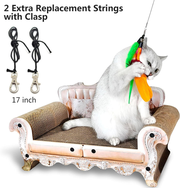 Cat Toys Interactive for Indoor Cats, 2PCS Ultra-Long Teaser(50"+38")+9Pcs Da Bird Feather Refills, Fishing Pole Toy,Retractable Cat Wand Toy and Feather Toys Refills Attachment Replacement