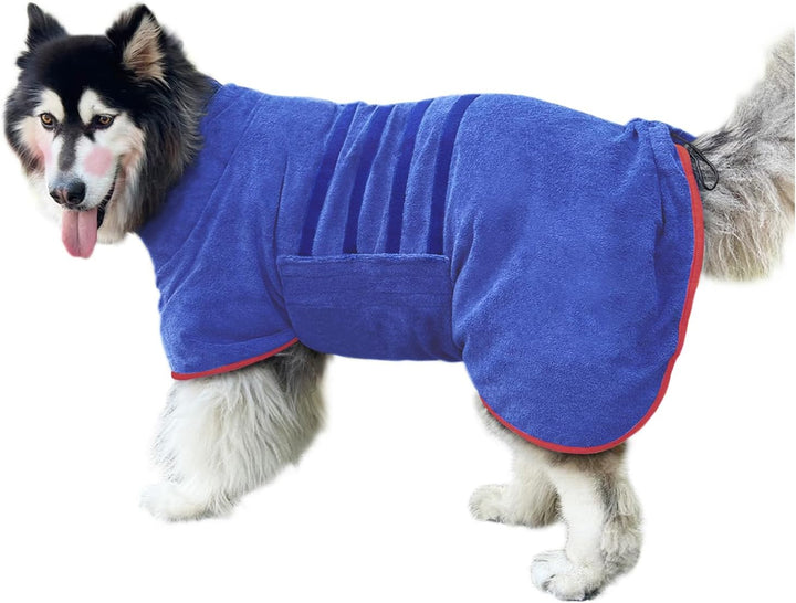 Dog Drying Coat Bathrobe Towel, Microfibre Material Fast Drying Super Absorbent Dog Bath Robe, Pet Quick Drying Moisture Absorbing with Adjustable Collar and Waist