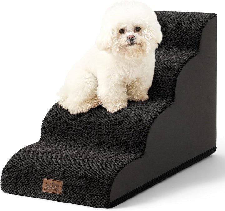 Dog Stairs for Small Dogs 15.7" H, Curved Dog Step for Puppy, Older Cat, Medium Pet Ramp for Sofa, Couch or Chair, Ladder with High Density Foam, 15.7X22.4X15.7 Inch, 3 Step, Beige