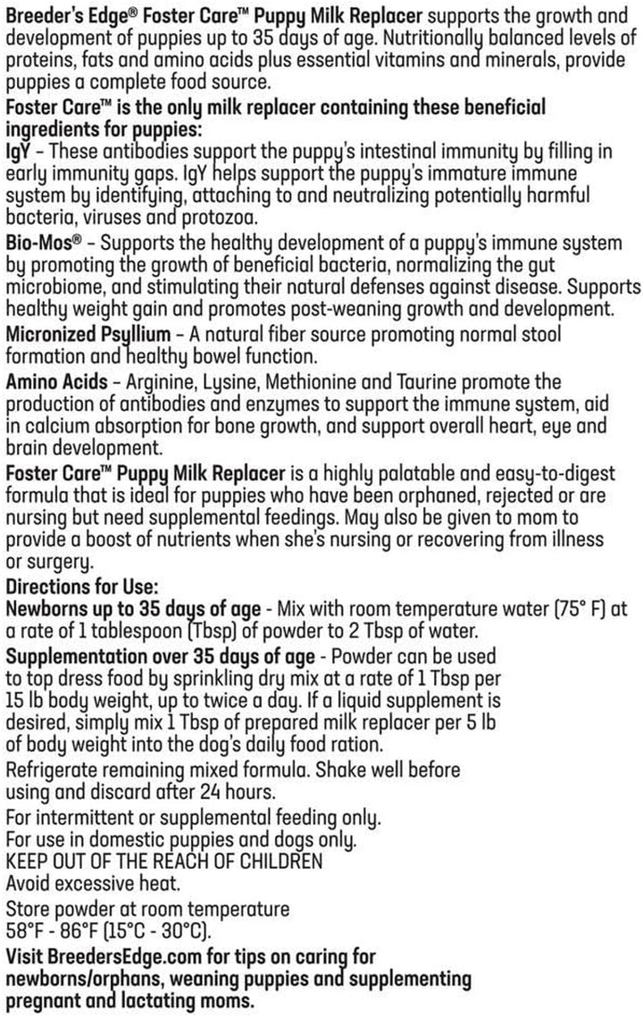 Breeder'S Edge Foster Care Canine- Powdered Milk Replacer- for Puppies & Dogs- 12Oz