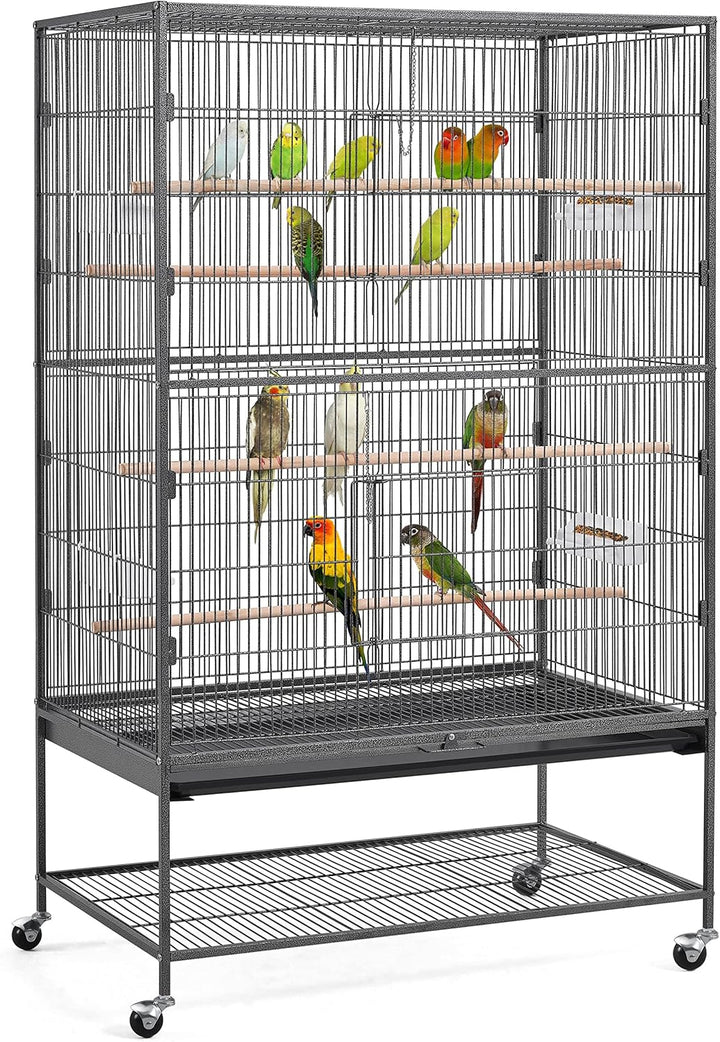 52-Inch Wrought Steel Standing Large Flight King Bird Cage for Cockatiels African Grey Quaker Amazon Sun Parakeets Green Cheek Conures Pigeons Parrot Bird Cage Birdcage with Stand