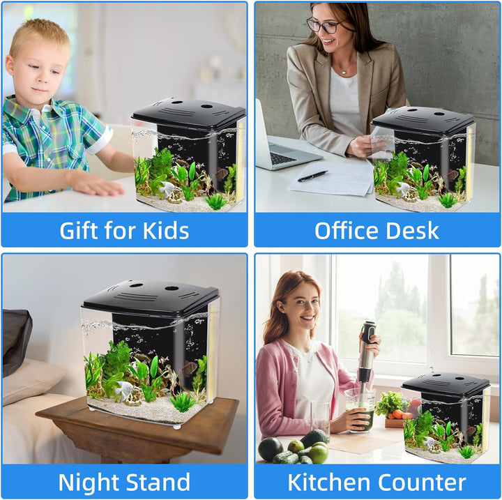 Fish Tank, 1.2 Gallon Aquarium, Small Betta Fish Tank Starter Kit with LED Light and Water Filter Pump, Rectangular