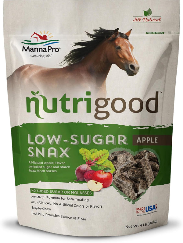Nutrigood Low-Sugar Horse Treats – Apple Flavor, Healthy Natural Reward for Horses and Ponies, No Added Sugar, Made in USA, Low-Starch Equine Snacks, Supports Diets, 4 Lb Bag