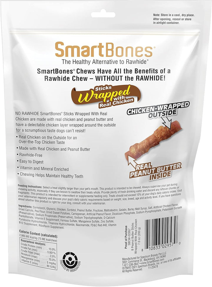 Chicken-Wrapped Sticks, Treat Your Dog to a Rawhide-Free Chew Made with Real Chicken and Peanut Butter 8 Count (Pack of 1)