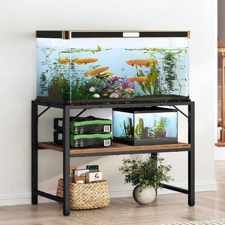 20 Gallon Fish Tank Stand, Aquarium Stand with 2-Tier Storage Shelves, Heavy Duty Breeder Turtle Terrarium Stand Rack for Home Office, 24.0" L X 11.8" W X 24.4" H, Rustic Brown FTHR2001