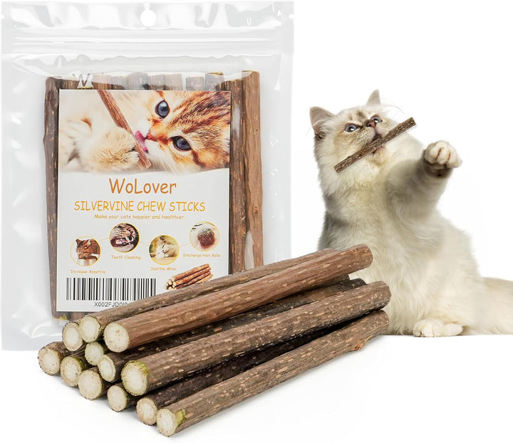 Silvervine Sticks for Cats, Natural Catnip Matatabi Chew Sticks Teeth Molar Chew Toys for Cat Kitten Kitty (At Least 12 PCS)
