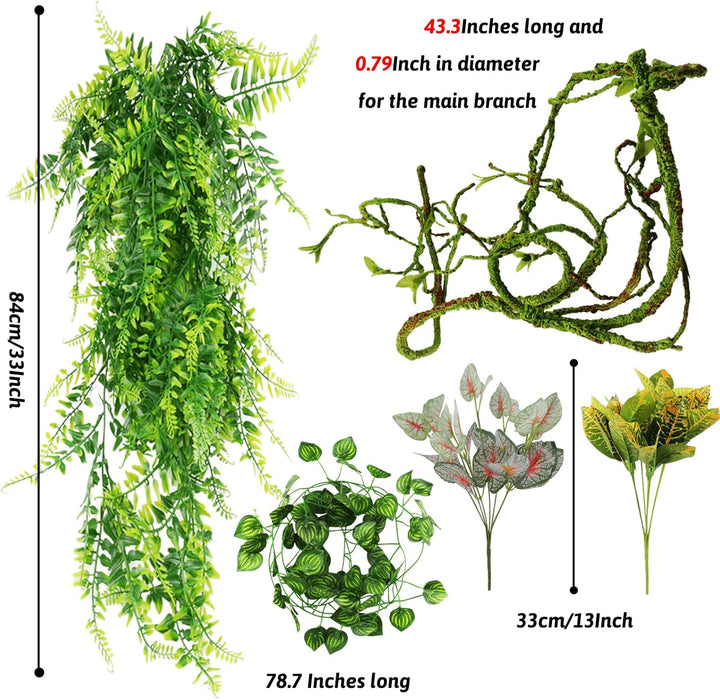 Reptile Plants, Terrarium Hanging Plant Vines Artificial Leaves Reptile Hide, Leopard Gecko Tank Accessories, Terrarium Decorations for Bearded Dragon Lizard Snake Geckos Chameleon