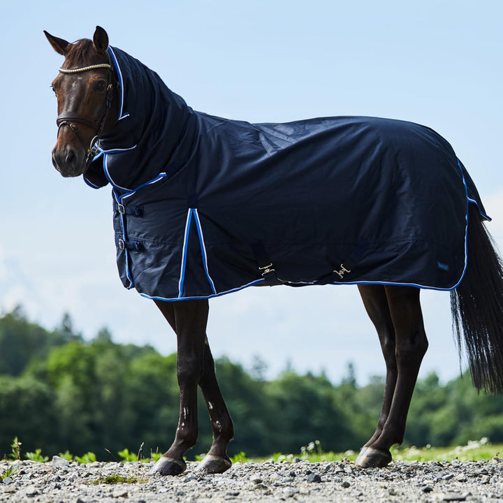 Glasgow Heavy Weight Winter Turnout (400G Fill) | Waterproof Combo Horse Blanket with Neck Cover - Dark Blue - 78 In