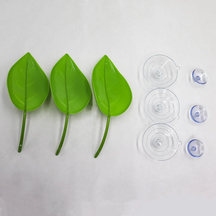 3 Pack Plastic Leaf Decorations with Suction Cups, Frog Habitat Platform, Reptile Decorations for Terrarium, Tank Terrarium Accessories for African Dwarf, Toad