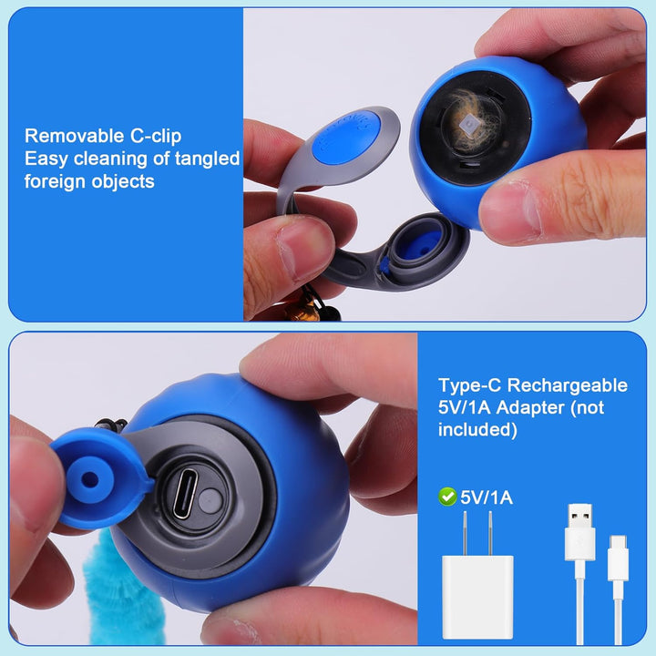Interactive Cat Toy Ball - Automatic Interactive Cat Toys for Indoor Cats with 3 Tails, 2 Speeds Rechargeable Cat Enrichment Toys for Small/Medium/Large Cats to Keep Them Busy(Blue)