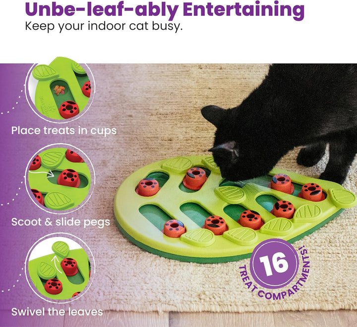 by Nina Ottosson Buggin Out Puzzle & Play – Interactive Treat Puzzle Feeder for Cats, 16 Hidden Treat Compartments Slow Feeder, Durable & Easy-Clean, 13 Inches, Green