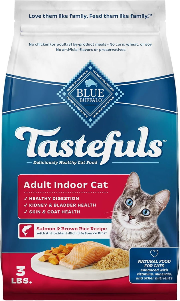 Tastefuls Adult Dry Cat Food Indoor Cat Formula, Made in the USA with Natural Ingredients, Chicken & Brown Rice Recipe, 3-Lb. Bag