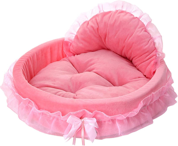 Pink Dog Bed Washable Princess Cat Couch Soft Plush Pet Sofa Nest Mat Snuggle Kitten Puppy Cave Beds Cute Cozy Kitten Doggy Kennel Cushion Small Medium Dogs Cats Sleeping Pad (S, Pink)