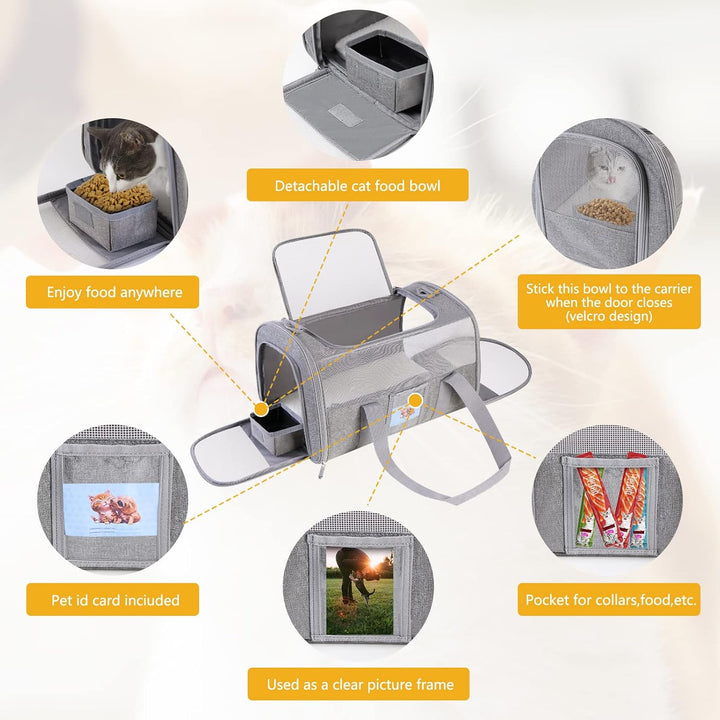 Cat Carrier, Dog Carrier, Pet Carrier Airline Approved for Small Dogs, Kitten Carriers under 15Lb, Collapsible Soft Sided TSA Approved Travel Carrier-Grey