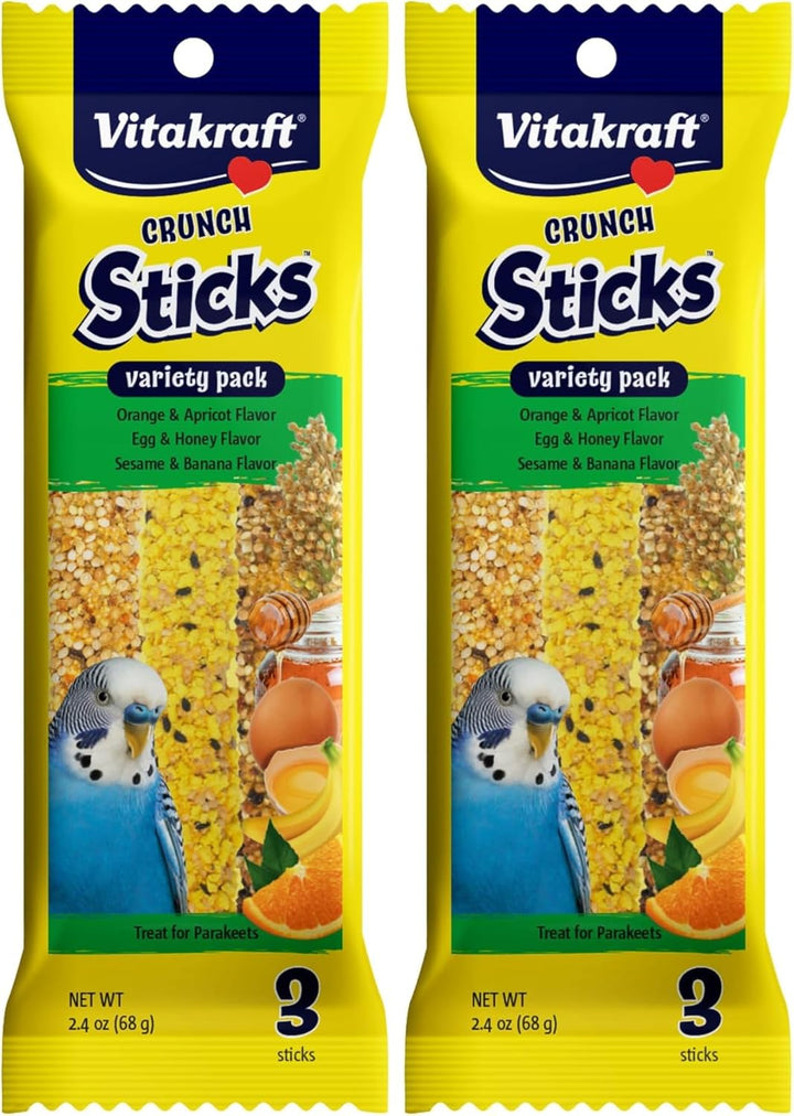 Crunch Sticks Variety Pack: Orange & Apricot Flavor, Egg & Honey Flavor, Sesame & Banana Flavor Treats for Parakeets, 2.4 Oz