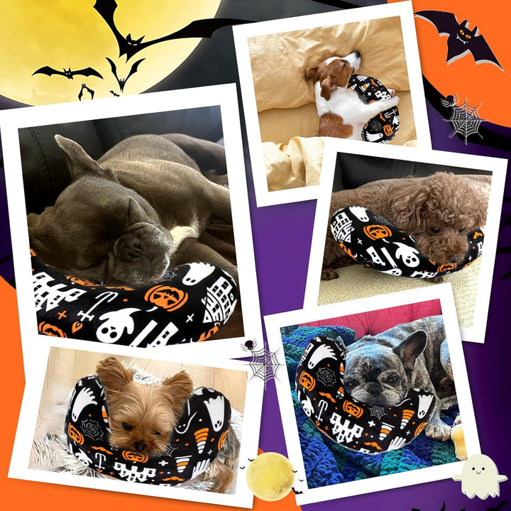 Dog Pillow for Small Dogs, U Shaped Dog Neck Calming Pillow for Joint Relief Sleeping Improve, Machine Washable Pet Pillow for Dogs & Cats(Halloween)