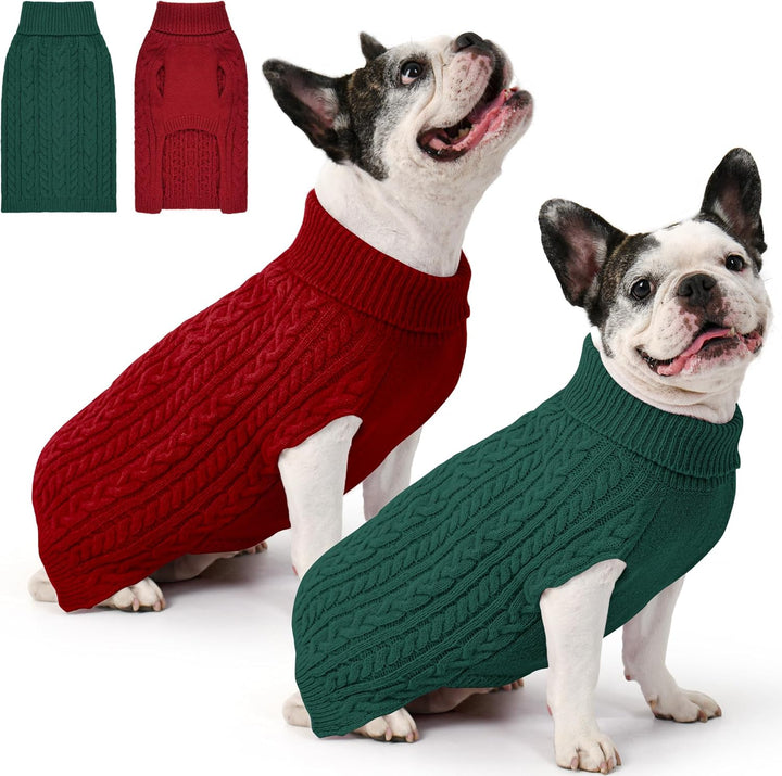 2 Pack Dog Sweaters for Small Dogs Winter Turtleneck Pullover Cable Knit Fleece Stretch Puppy Doggie Chihuahua Toy Poodle Yorkie Pomeranian Boy Girl Pet Clothes (S, Pink & Purple)