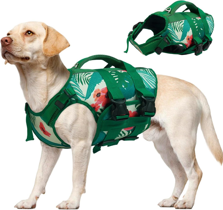 Dog Life Jacket High Flotation, Reflective Dogs Life Vest for Swimming Boating, Adjustable Small Medium Large Dog Lifejacket, Lightweight Dogs Life Preserver Rescue Handle Spring Summer Pool