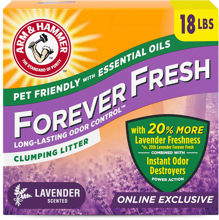 Forever Fresh Clumping Cat Litter Lavender, Multicat Cat Litter Odor Control 18Lb with 20% More Lavender Freshness, with Essential Oils