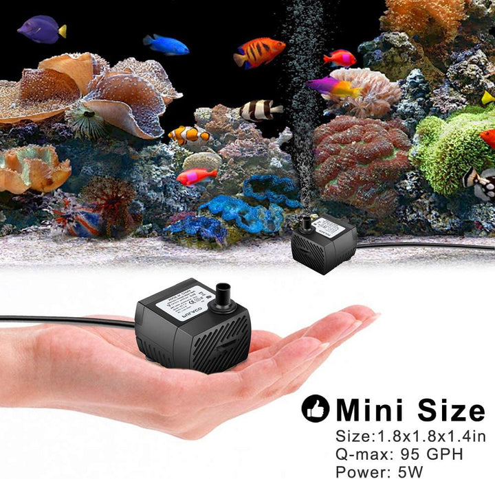 95GPH 5W Mini Submersible Water Pump for Aquarium Fish Tank, Pond, Fountain, Hydroponics