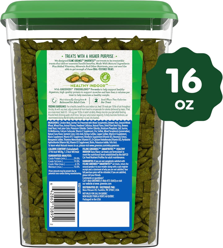 Feline Smartbites Healthy Indoor Cat Treats, Tuna Flavor, 16 Oz. Tub