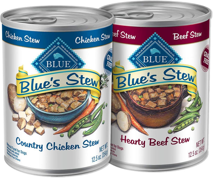 Blue'S Stew Natural Wet Dog Food, Made with Natural Ingredients, Hearty Beef and Country Chicken Variety Pack, 12.5-Oz Cans, 6 Count