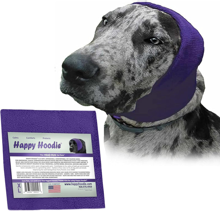 Happy Hoodie the Original Dog & Cat Calming Band - American Brand - Anxiety Relief/Noise Protection-Grooming-Thunder-Fireworks (Large, Blue) - since 2008