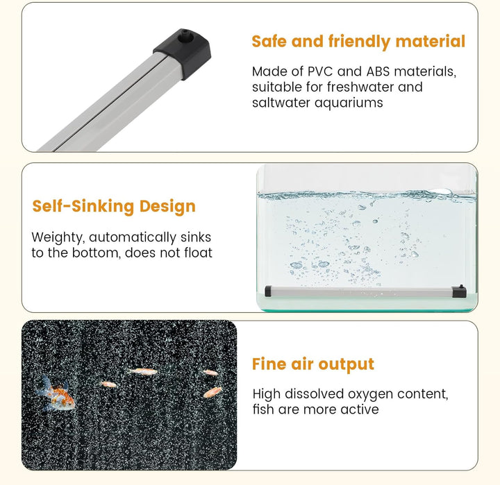 Aquarium Bubble Strip, Nano Air Bubble Curtain Wall Aquarium Air Stone Kit, Quiet High Dissolved Oxygen Diffuser Fish Tank Bubbler Decorations for Freshwater Saltwater (13.8 Inch)
