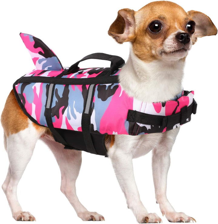 Ripstop Dog Life Jacket Shark Life Vest for Dogs, Safety Lifesaver with High Buoyancy and Lift Handle for Small and Medium Breeds（Rose Red XS）