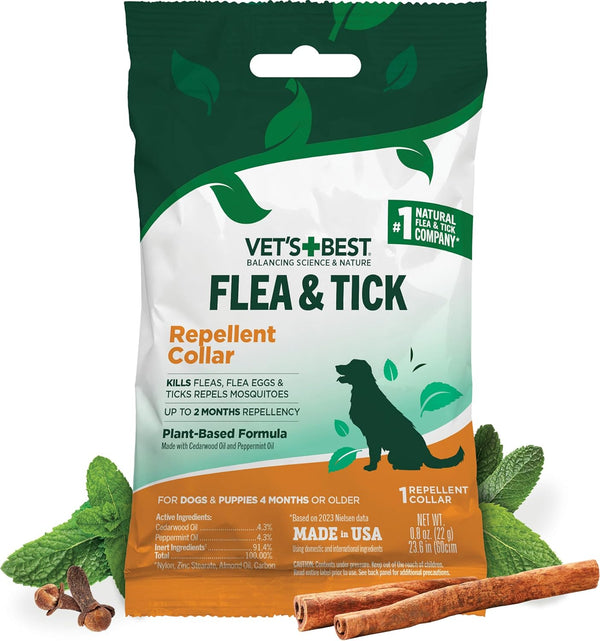 Natural Flea and Tick Collar for Dogs – Natural Repellent Collar with Plant-Based Ingredients – Flea and Tick Prevention and Treatment – Fits Small to Large Dogs – up to 20” Neck Size