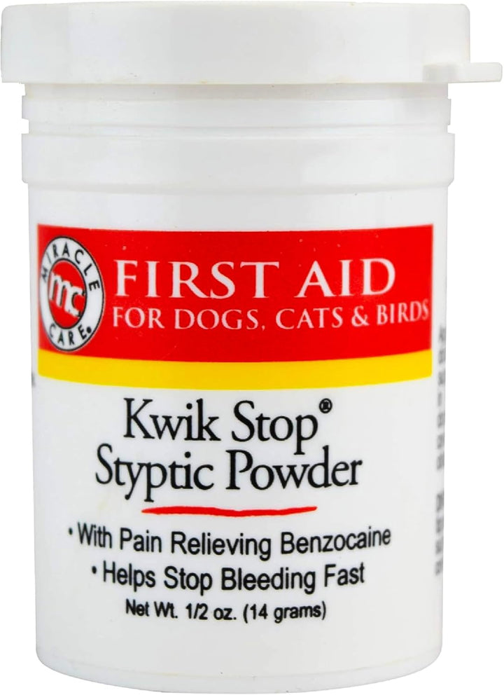 Kwik Stop Styptic Powder for Dogs, Cats and Birds, 0.5 Ounce, Fast Acting Blood Stop Powder with Pain Relieving Benzocaine