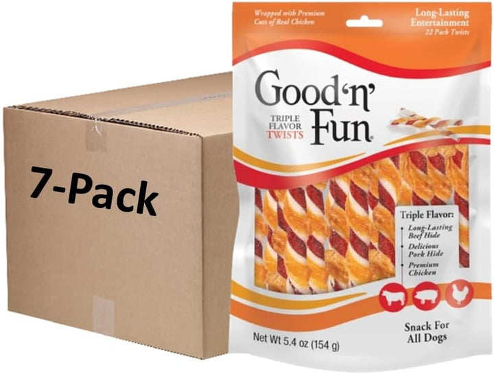 Good ‘N’ Fun Triple Flavor Twists for All Dogs, 70 Count, Treat Your Dog to Long-Lasting Chews Made with Beef Hide, Pork Hide and Chicken