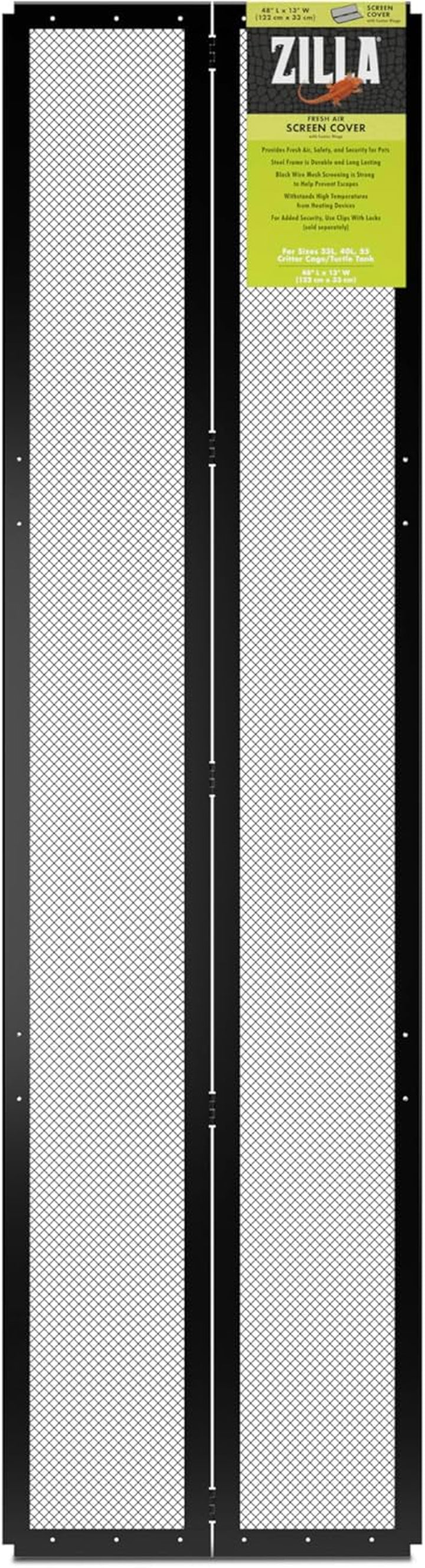 Pet Reptile Terrarium Fresh Air Screen Cover with Center Hinge 24" X 12"