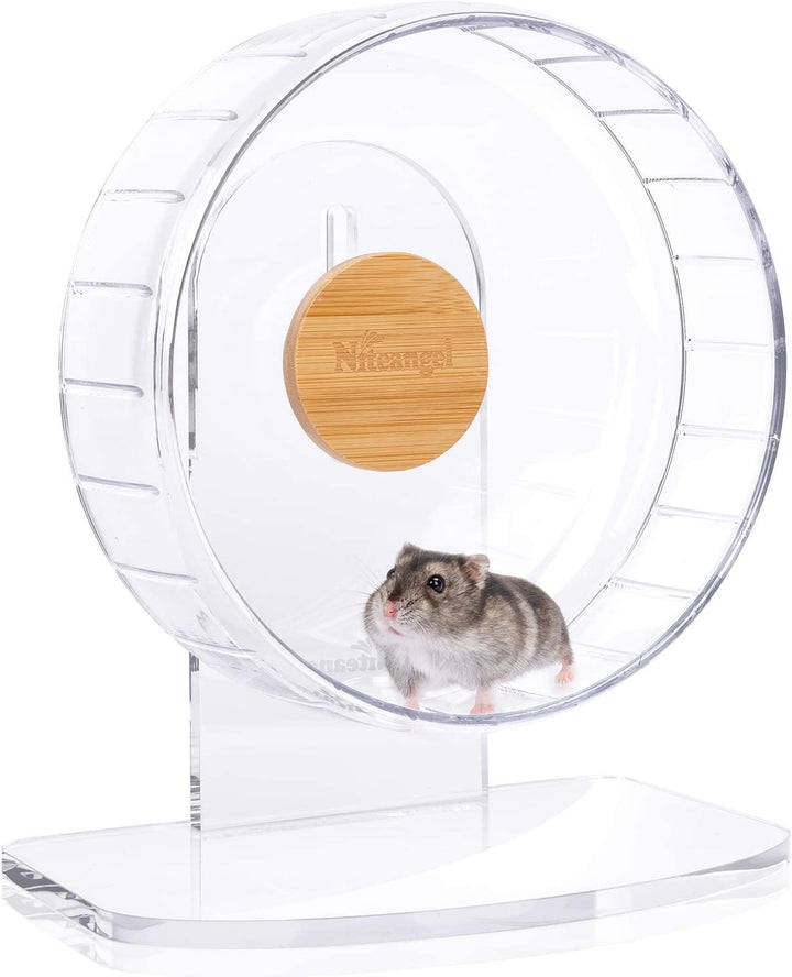 Super-Silent Hamster Exercise Wheels - Quiet Spinner Hamster Running Wheels with Adjustable Stand for Hamsters Gerbils Mice or Other Small Animals (M, Transparent)