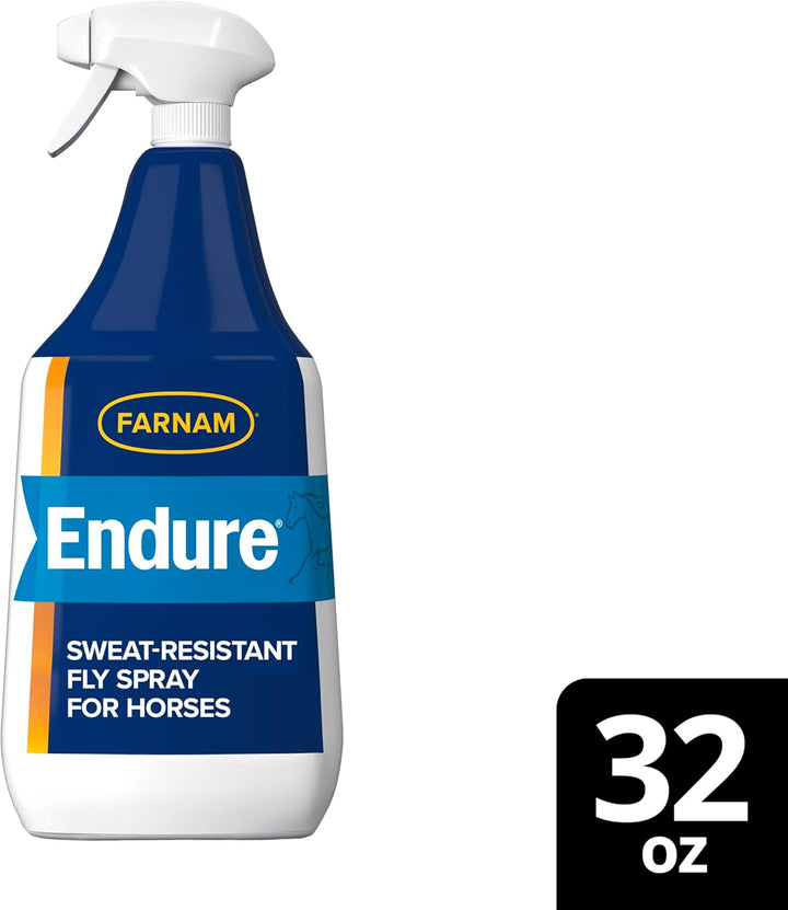 Endure Sweat-Resistant Fly Spray for Horses, Lasts up to 14 Days, Protects against Flies, Gnats, Mosquitoes, Ticks & Lice, 32 Oz.