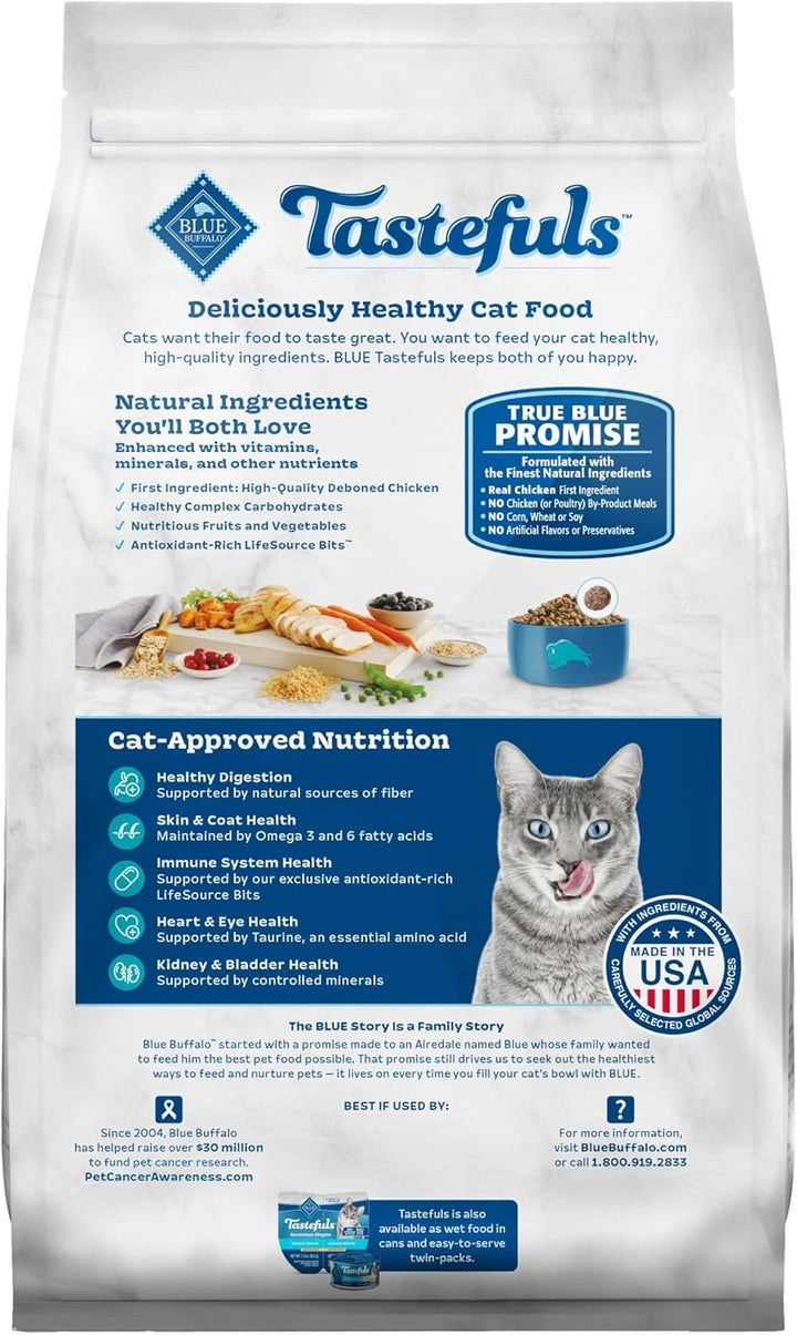 Tastefuls Adult Dry Cat Food Indoor Cat Formula, Made in the USA with Natural Ingredients, Chicken & Brown Rice Recipe, 3-Lb. Bag