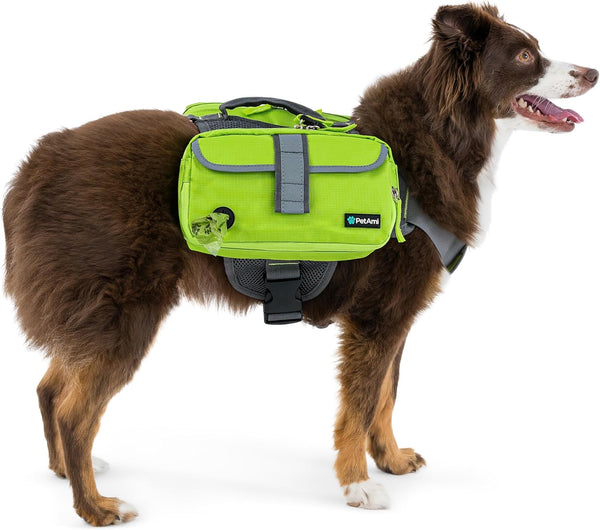 Dog Backpack for Medium & Large Dogs, Saddle Bag for Dogs to Wear for Hiking, Pet Backpack Harness Dog Pack with Reflective Side Pockets for Walking Running
