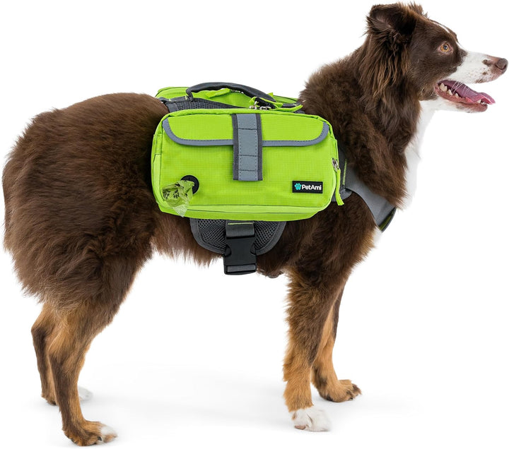 Dog Backpack for Medium & Large Dogs, Saddle Bag for Dogs to Wear for Hiking, Pet Backpack Harness Dog Pack with Reflective Side Pockets for Walking Running