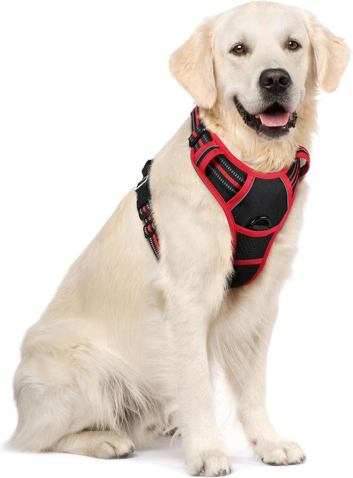 Dog Harness No Pull with 2 Leash Clips, Adjustable Soft Padded, Reflective Oxford No Choke Pet Vest with Easy Control Handle for Large Dogs, Black, L