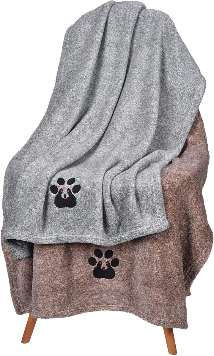 Dog Towels for Drying Dogs - Pack of 2 - Super Absorbent Soft Microfiber Pet Bath Grooming Towel for Dogs Cats and Other Pets (M-36" * 28", Grey and Brown )