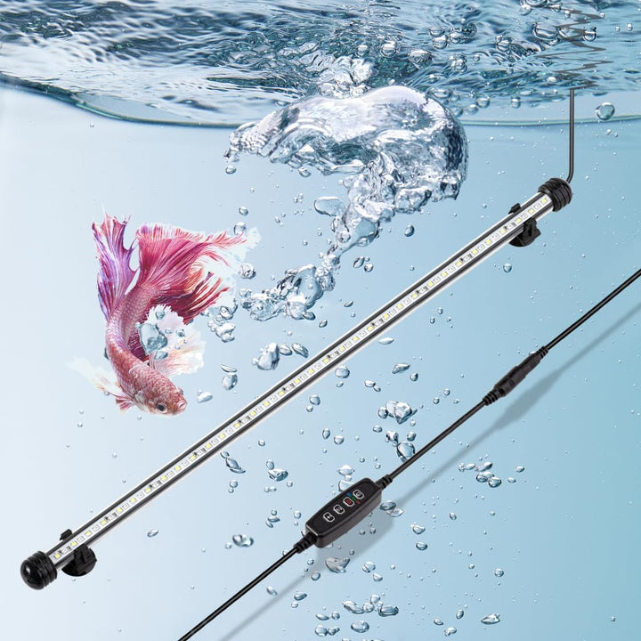 4W 7.5Inch Submersible Aquarium Light Underwater Fish Tank Light LED Aquarium Light Bar with Timer Auto On/Off and Dimmer Adjustable Brightness, 1 Yr Warranty