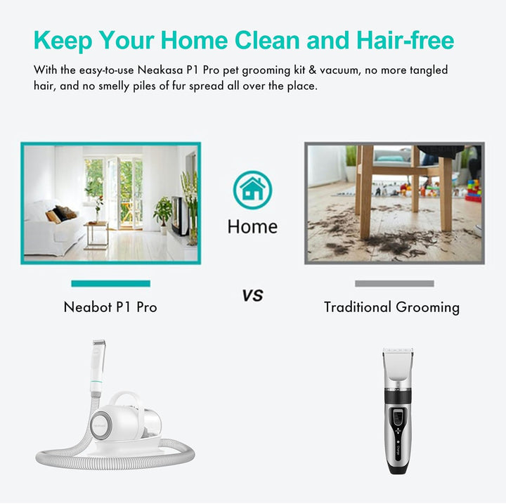 P1 Pro Pet Grooming Kit & Vacuum Suction 99% Pet Hair, Professional Clippers with 5 Proven Grooming Tools for Dog and Cat