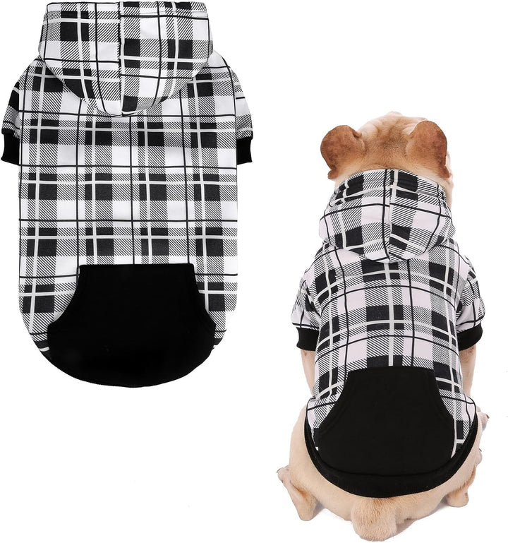 Plaid Dog Hoodie - British Style Warm Dog Sweater Shirt with Leash Hole,Pitbull Clothes Outfits,Winter Coat Apparel for All Breeds Puppy Girl Boy-Cat Apparel
