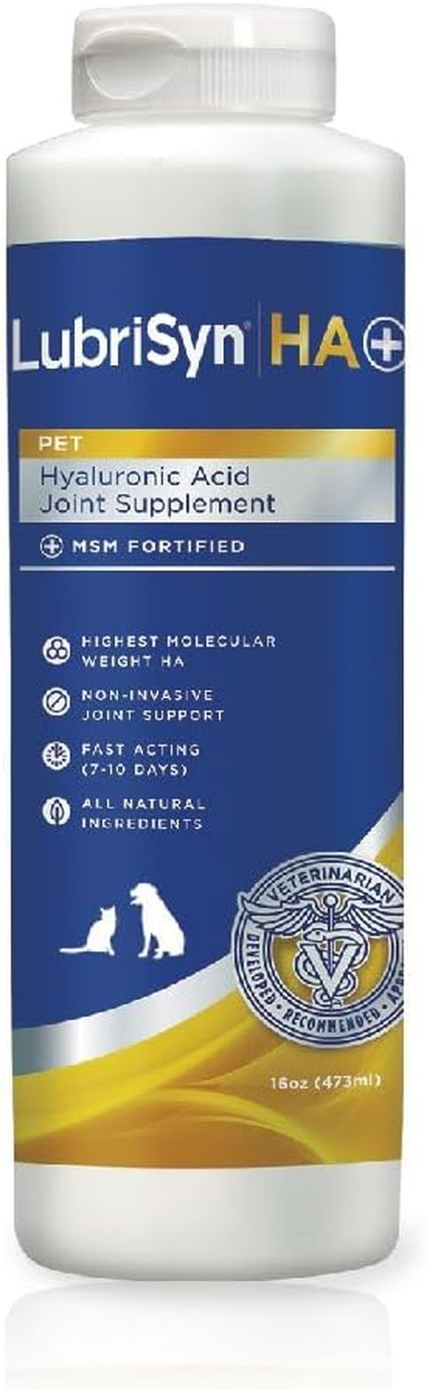 Hyaluronic Acid + MSM Joints Supplement, 16Oz: Natural Pure HA Liquid Dog and Cat Joint & Cartilage Support, Relief, and Lubrication for Pets Including Dogs, Cats and Horses, Vegan Formula