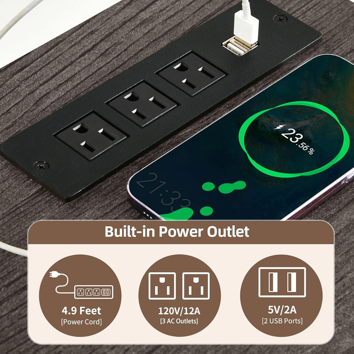 71" Double Dog Crate Furniture with LED Light & Power Outlets, Heavy Duty Dual Dog Kennel TV Stand W Storage Shelves Sliding Doors, Wooden Two Dog Cage Table 2 Medium Large Dogs, Black Oak