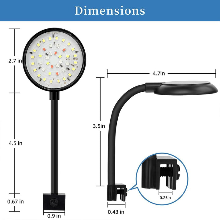 Mini Clip on Aquarium Light 7W Dimmable Small Fish Tank Light USB Moving Lamp with White Red Blue Green LED for 1 to 3 Gallon Tanks